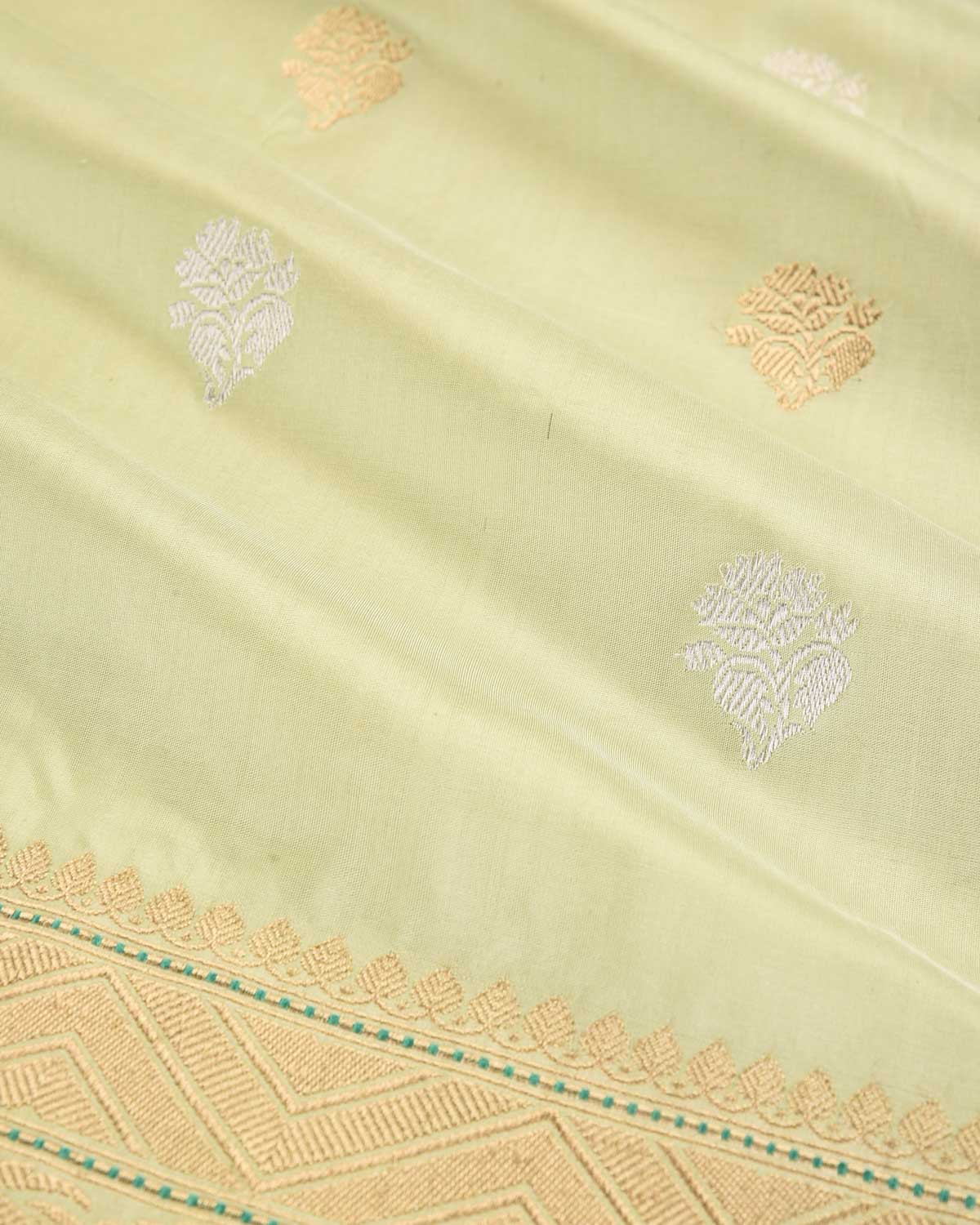 Laurel Green Banarasi Gold & Silver Zari Buti Kadhuan Brocade Handwoven Katan Silk Saree-HolyWeaves