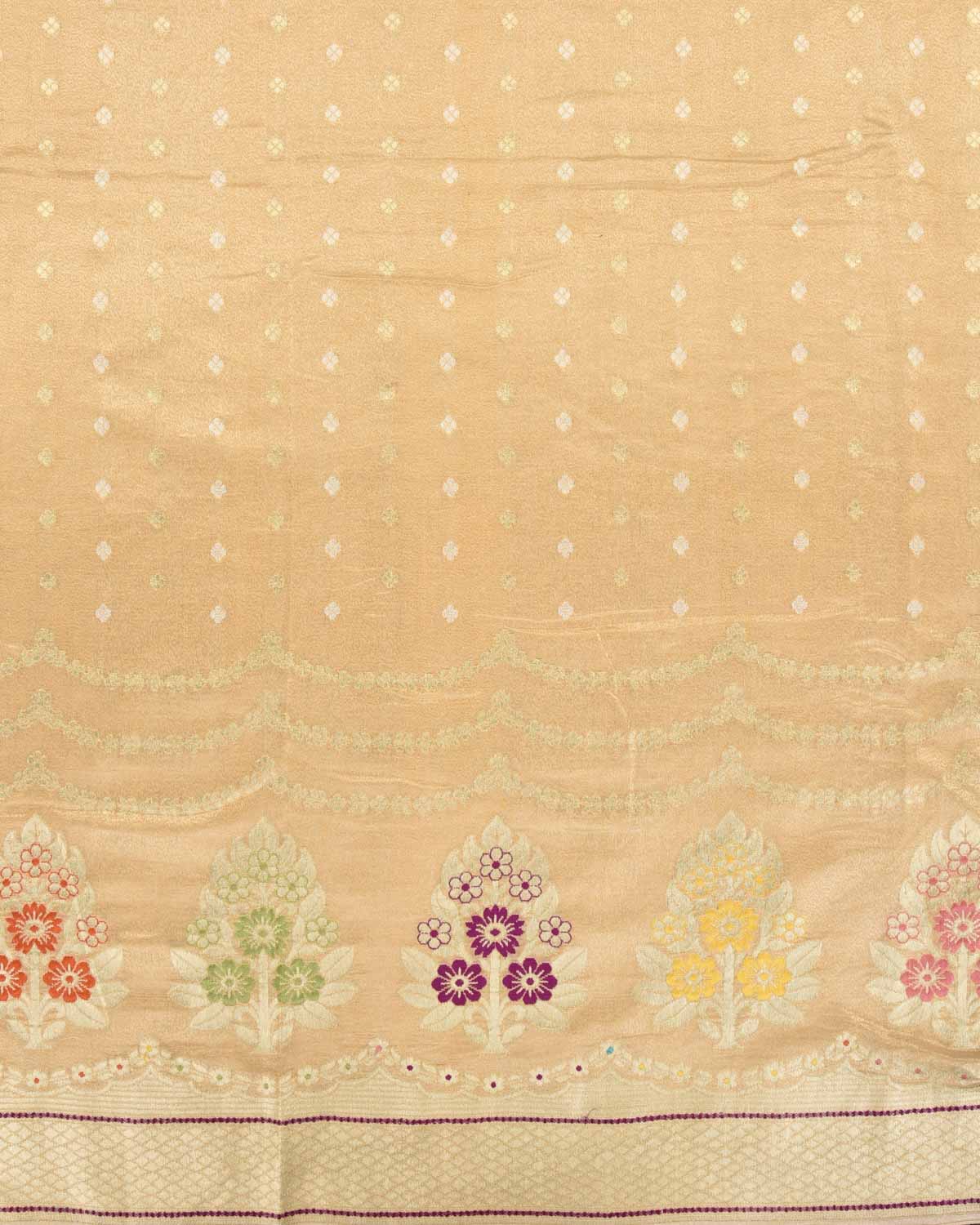 Metallic Beige Banarasi Gold & Silver Zari Buti Cutwork Brocade Handwoven Tasar Tissue Saree with Meenekari Border-HolyWeaves