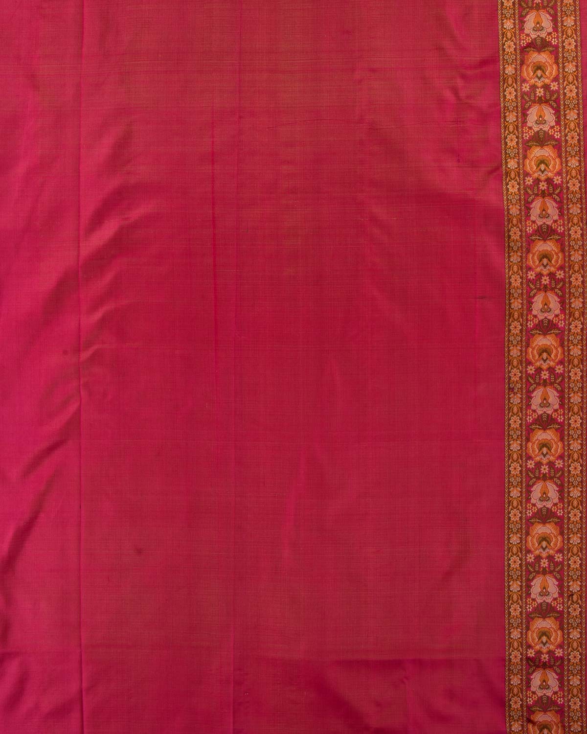 Pink Banarasi Tehra Floral Jaal Jamawar Handwoven Katan Silk Saree with Contrast Blue Border Pallu-HolyWeaves