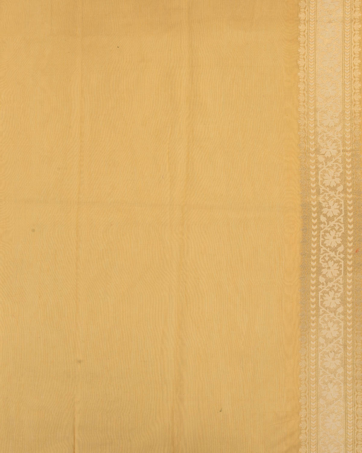 Mellow Yellow Banarasi Gold Zari & White Resham Diagonal Ornament Stripes Cutwork Brocade Handwoven Cotton Silk Saree-HolyWeaves