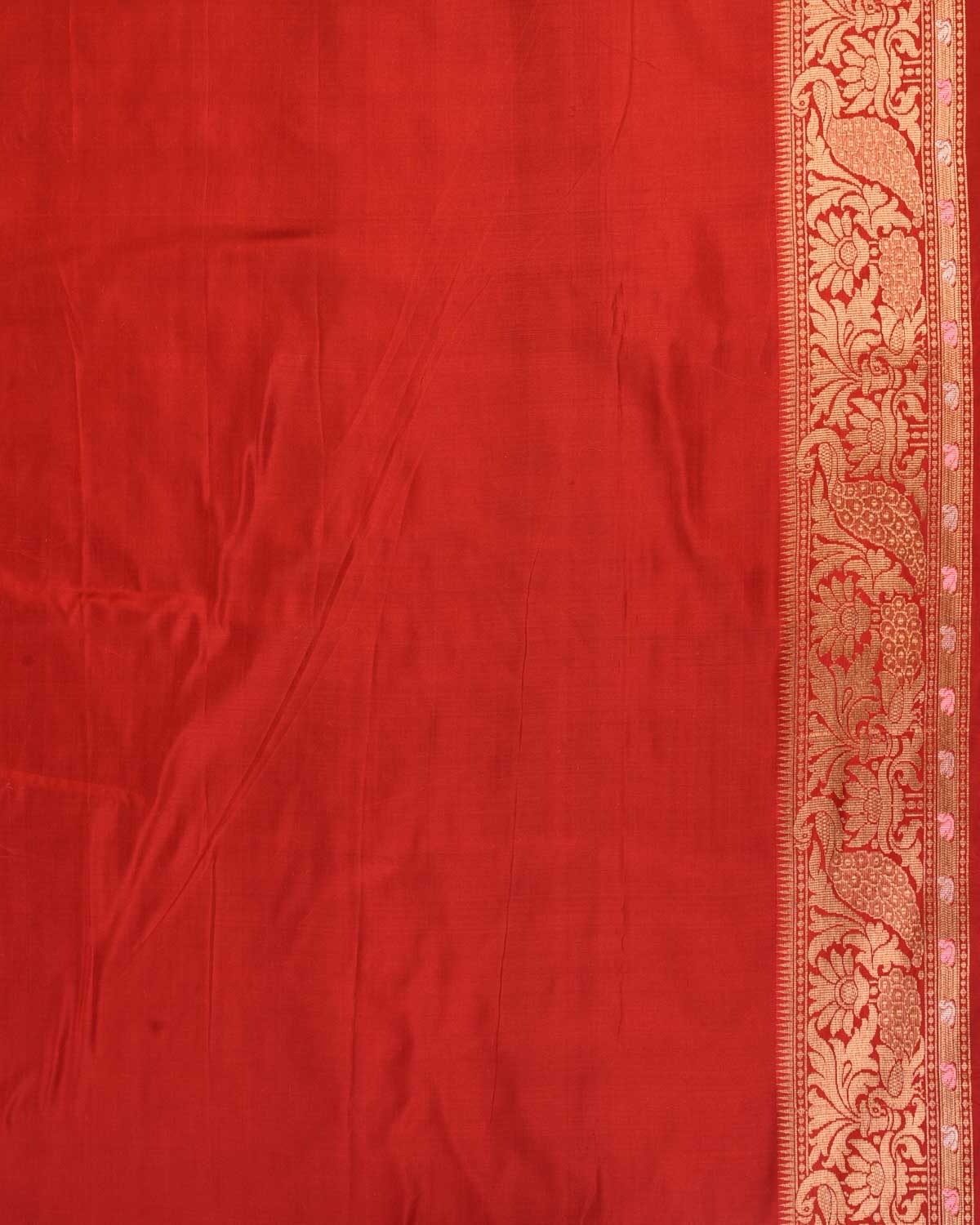 Red Banarasi Gold Zari & Multi Color Resham Birds Cutwork Brocade Handwoven Katan Silk Saree-HolyWeaves