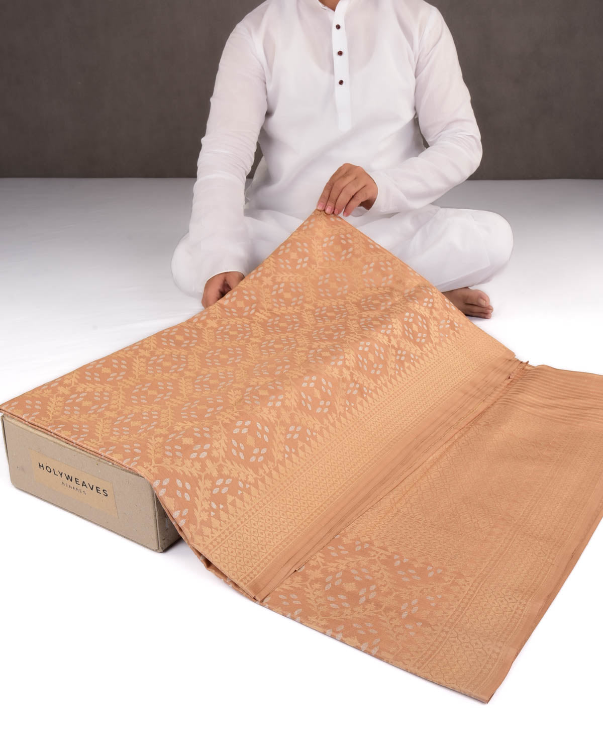 Brown Banarasi Gold & Silver Zari Ektara Cutwork Brocade Handwoven Katan Silk Saree-HolyWeaves