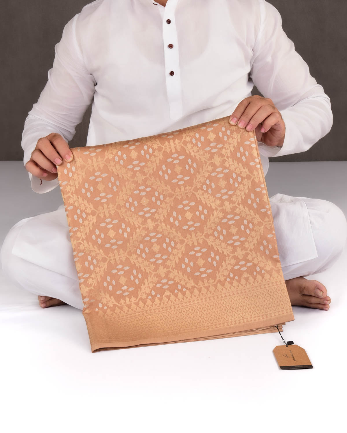 Brown Banarasi Gold & Silver Zari Ektara Cutwork Brocade Handwoven Katan Silk Saree-HolyWeaves