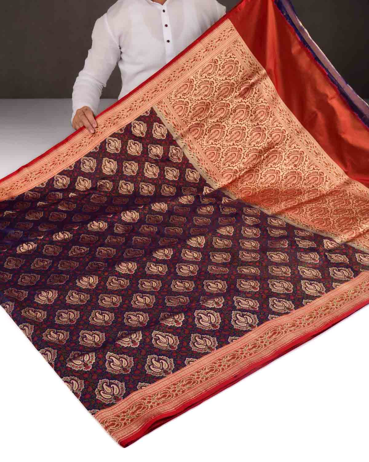 Shot Purple Banarasi Gold Zari & Resham Tehri Jamawar Brocade Handwoven Katan Silk Saree-HolyWeaves