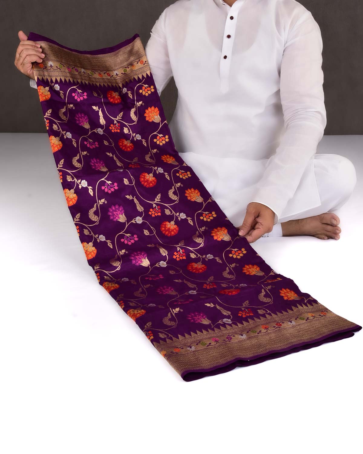 Purple Banarasi Gold Zari & Resham Jaal Cutwork Brocade Handwoven Katan Silk Saree-HolyWeaves
