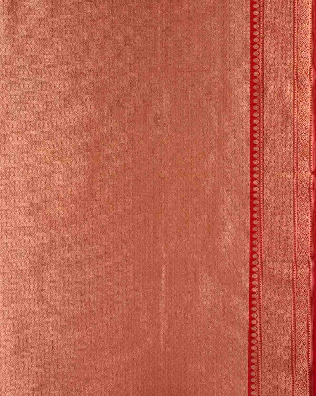 Cream & Red Banarasi Gold Zari Chevron Cutwork Brocade Woven Art Cotton Silk Saree-HolyWeaves