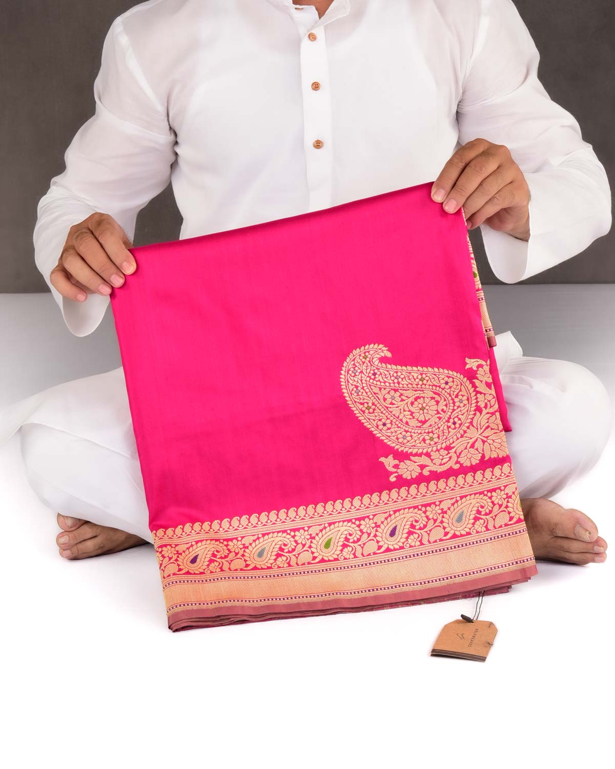 Rani Pink Banarasi Ektara Kadhuan Brocade Handwoven Katan Silk Saree with Meenekari Koniya Buta
