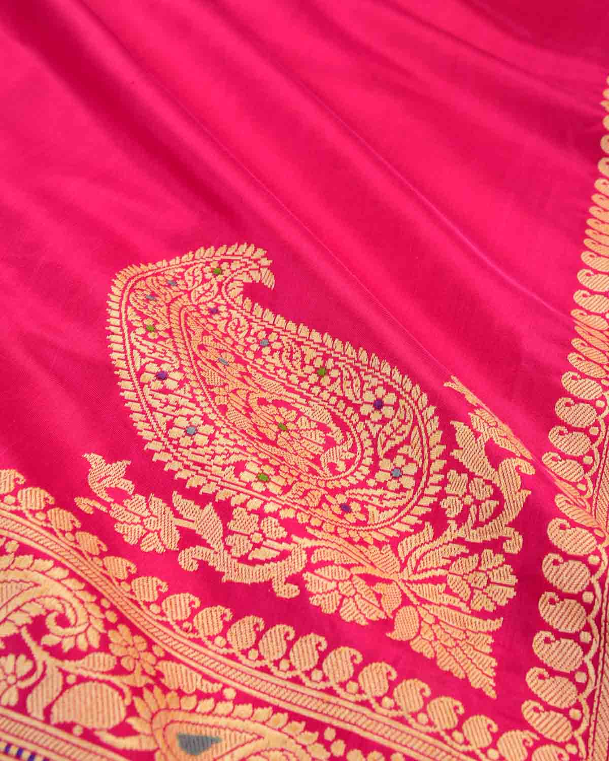 Rani Pink Banarasi Ektara Kadhuan Brocade Handwoven Katan Silk Saree with Meenekari Koniya Buta-HolyWeaves