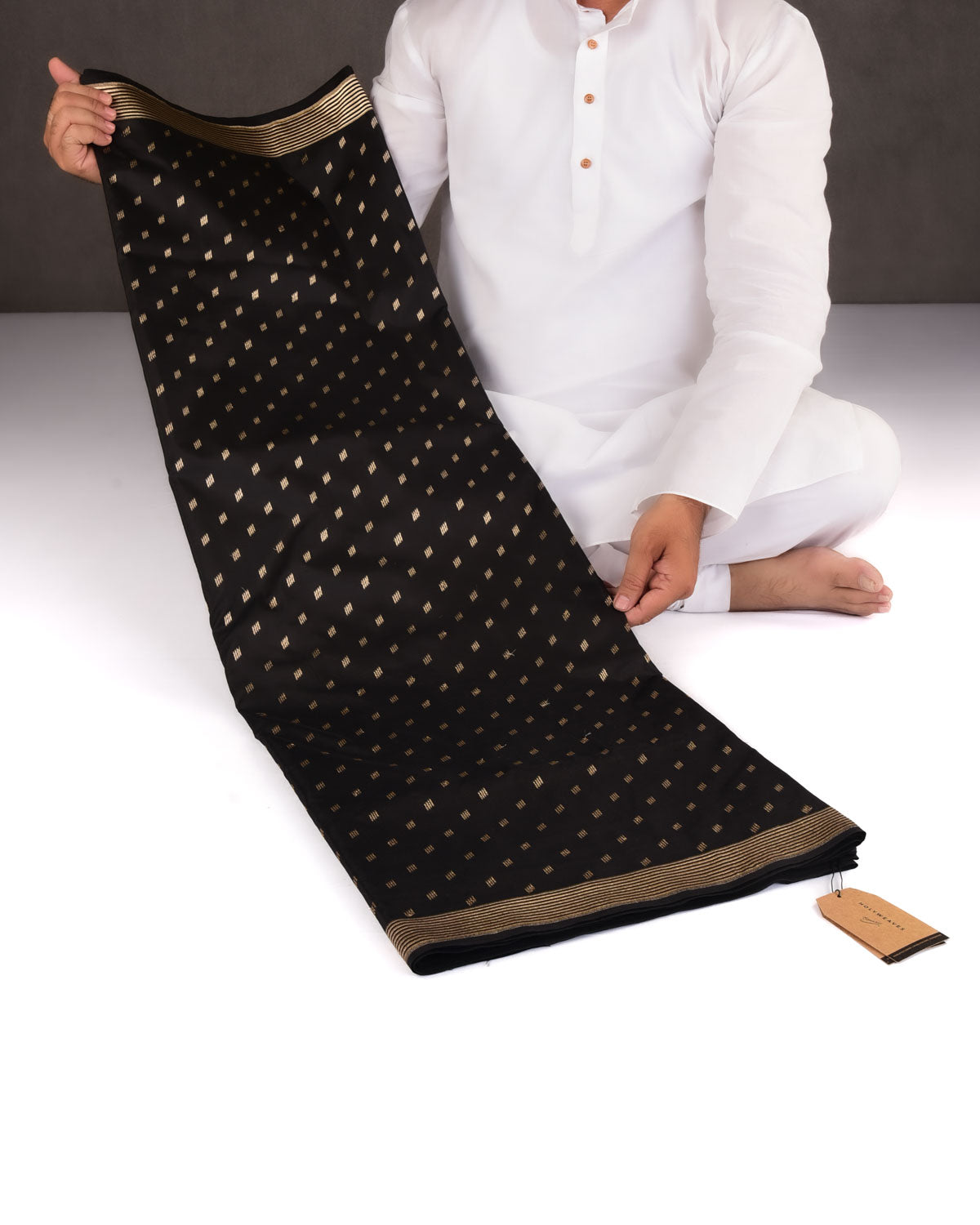 Black Banarasi Gold Zari Contemporary Cutwork Brocade Handwoven Katan Silk Saree with Brocade Blouse-HolyWeaves