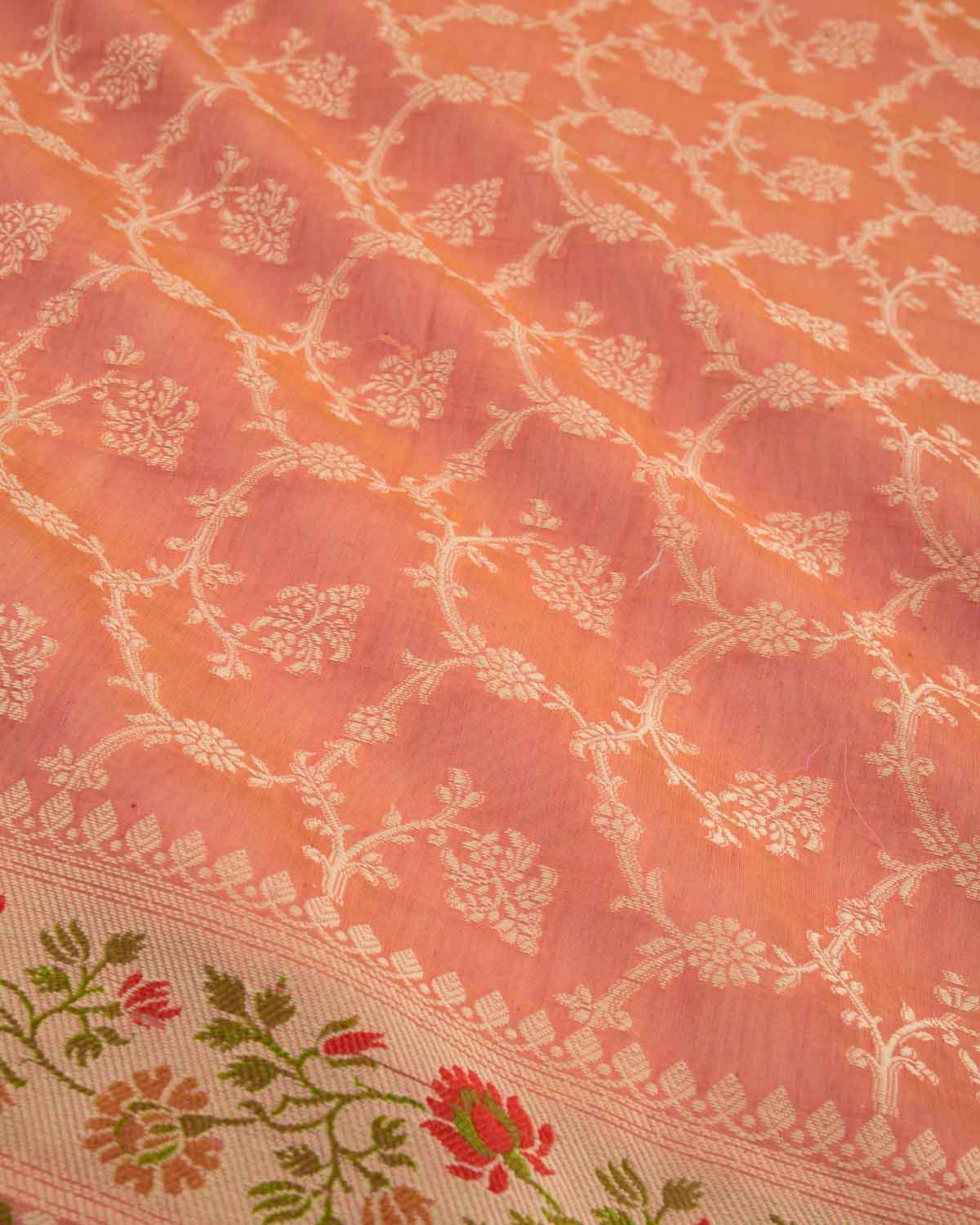 Garnet Banarasi Resham Jaal Cutwork Brocade Woven Cotton Silk Saree with Meenekari Border Pallu-HolyWeaves