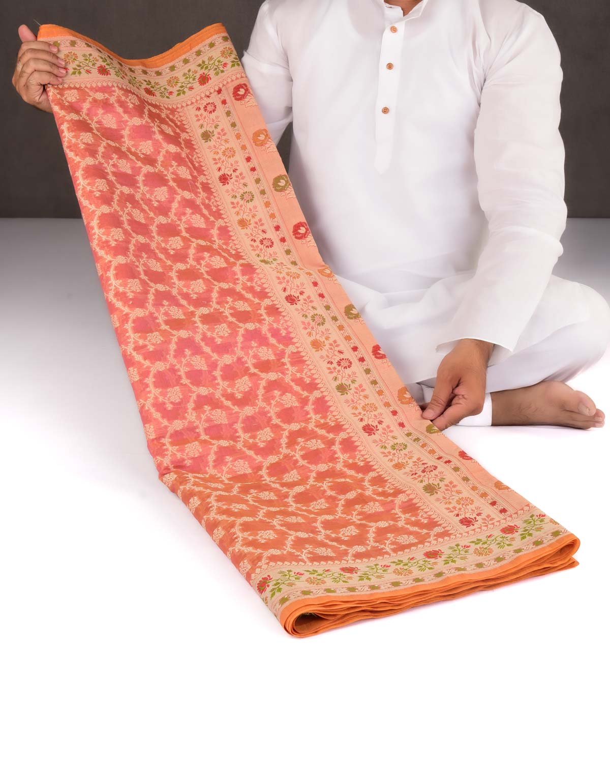 Garnet Banarasi Resham Jaal Cutwork Brocade Woven Cotton Silk Saree with Meenekari Border Pallu-HolyWeaves