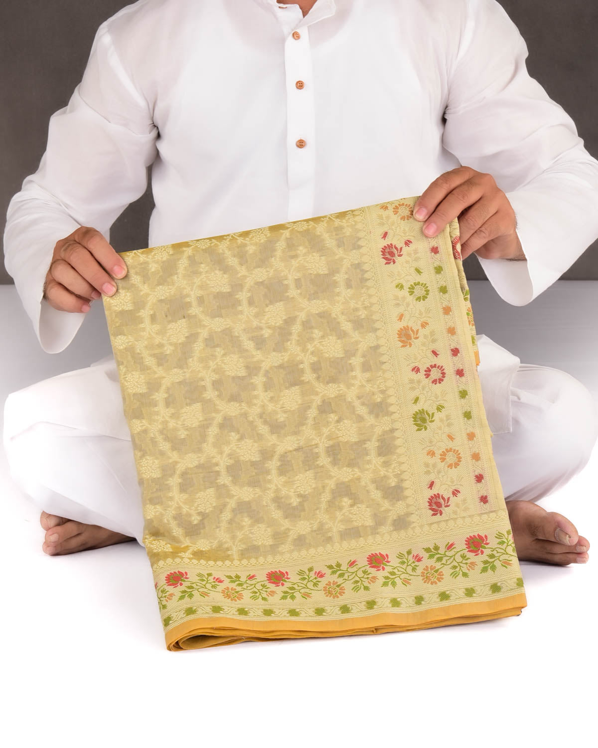 Gray Green Banarasi Resham Jaal Cutwork Brocade Woven Cotton Silk Saree with Meenekari Border Pallu-HolyWeaves