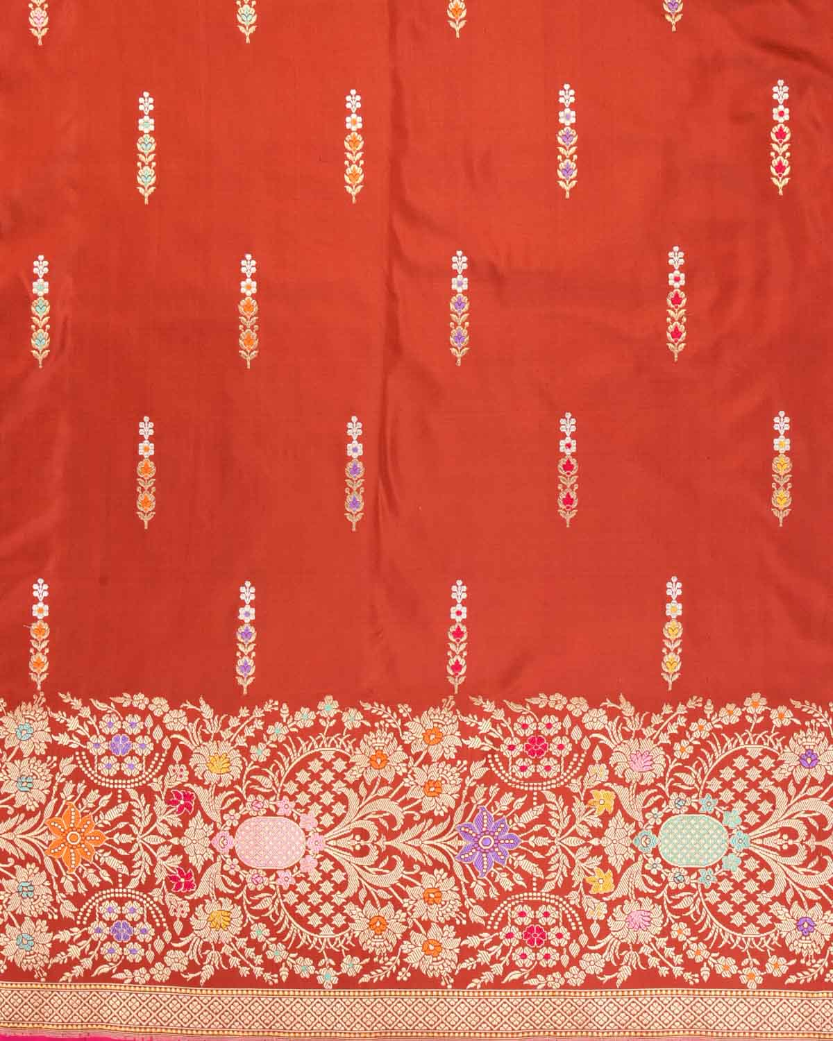 Rust Banarasi Gold Zari & Meenekari Kadhuan Brocade Handwoven Katan Silk Saree-HolyWeaves