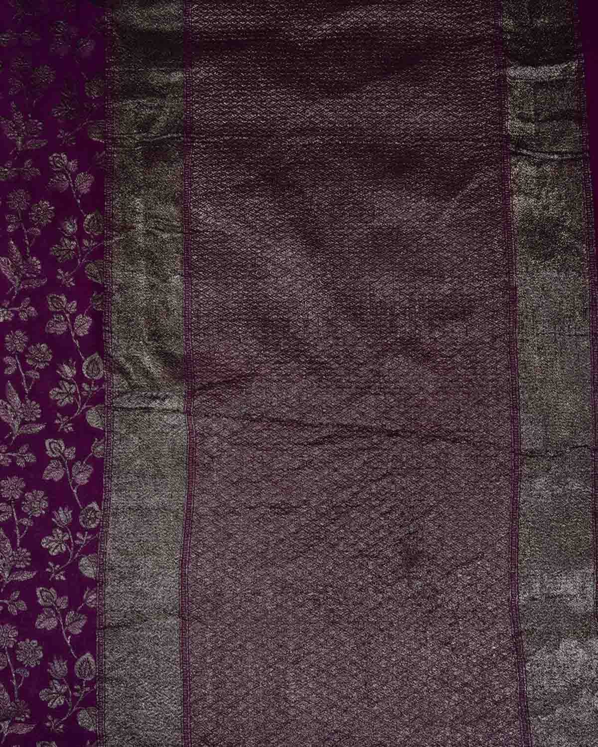 Byzantium Purple Silver Zari Jaal Cutwork Brocade Handwoven Khaddi Georgette Banarasi Saree-HolyWeaves