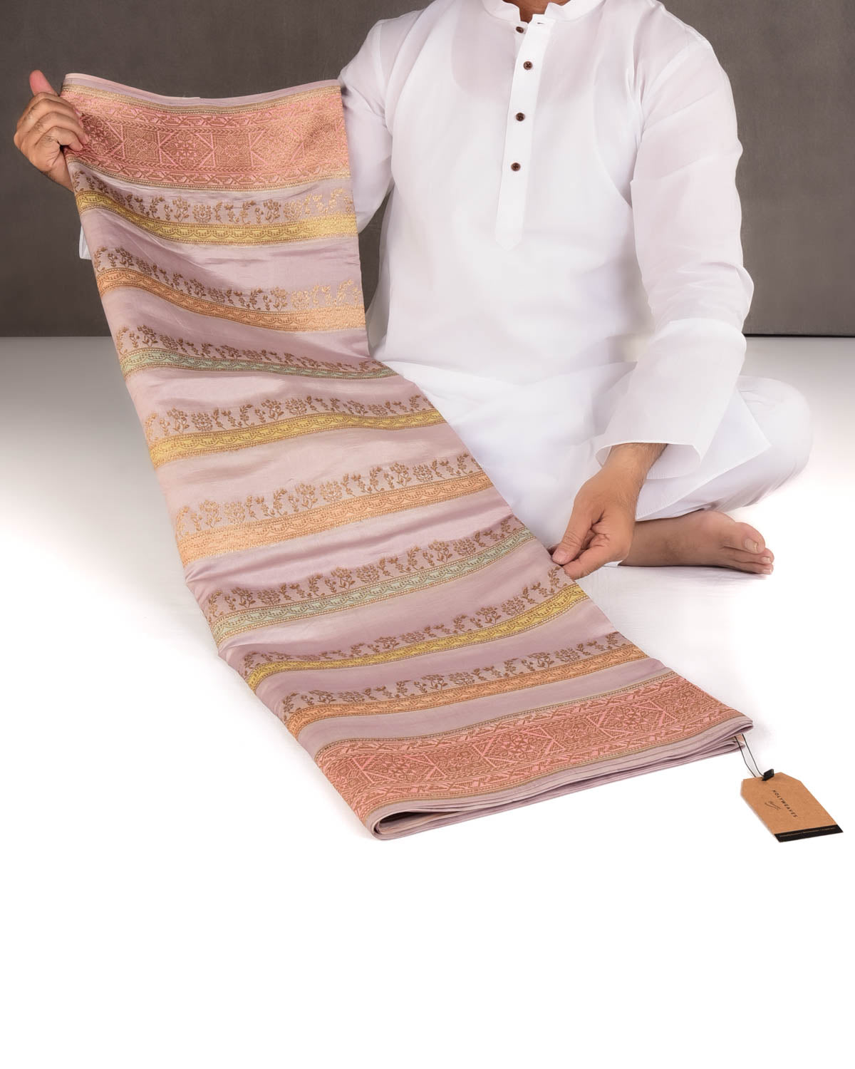 Mauve Hand Brush Dye Antique Zari Cutwork Brocade Woven Spun Silk Banarasi Saree-HolyWeaves