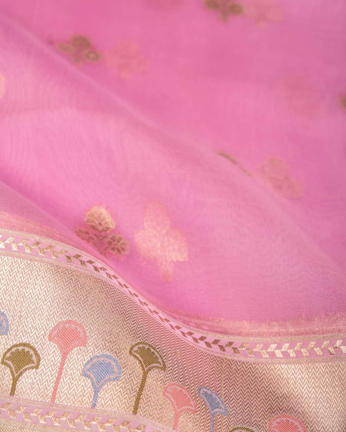 Mauve Gold Zari Cutwork Brocade Handwoven Kora Silk Banarasi Saree with Satin Meenekari Border Pallu-HolyWeaves