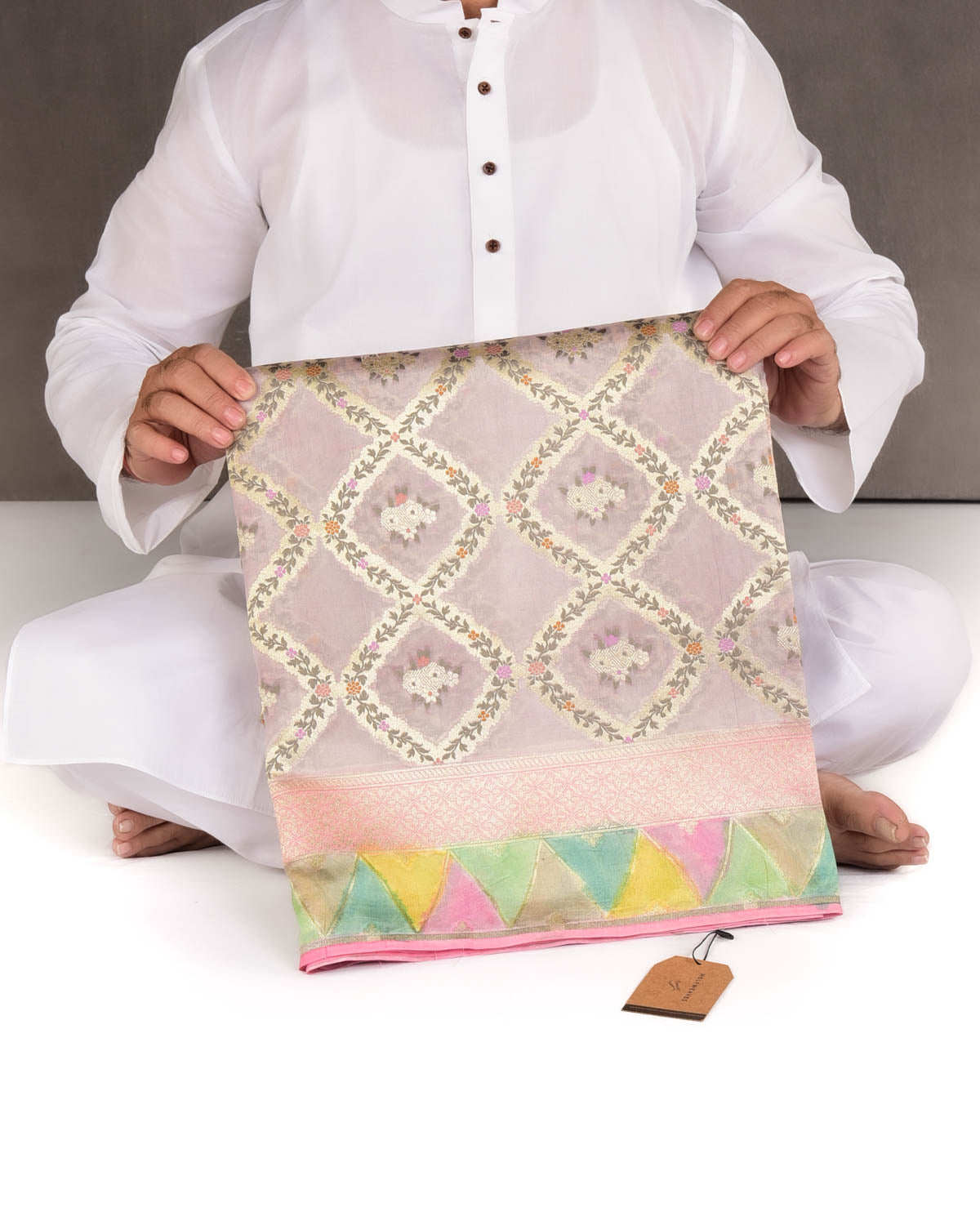 Mauve Gold Zari Meenekari Cutwork Brocade Handwoven Spun Silk Banarasi Saree with Hand Brush Border Pallu-HolyWeaves