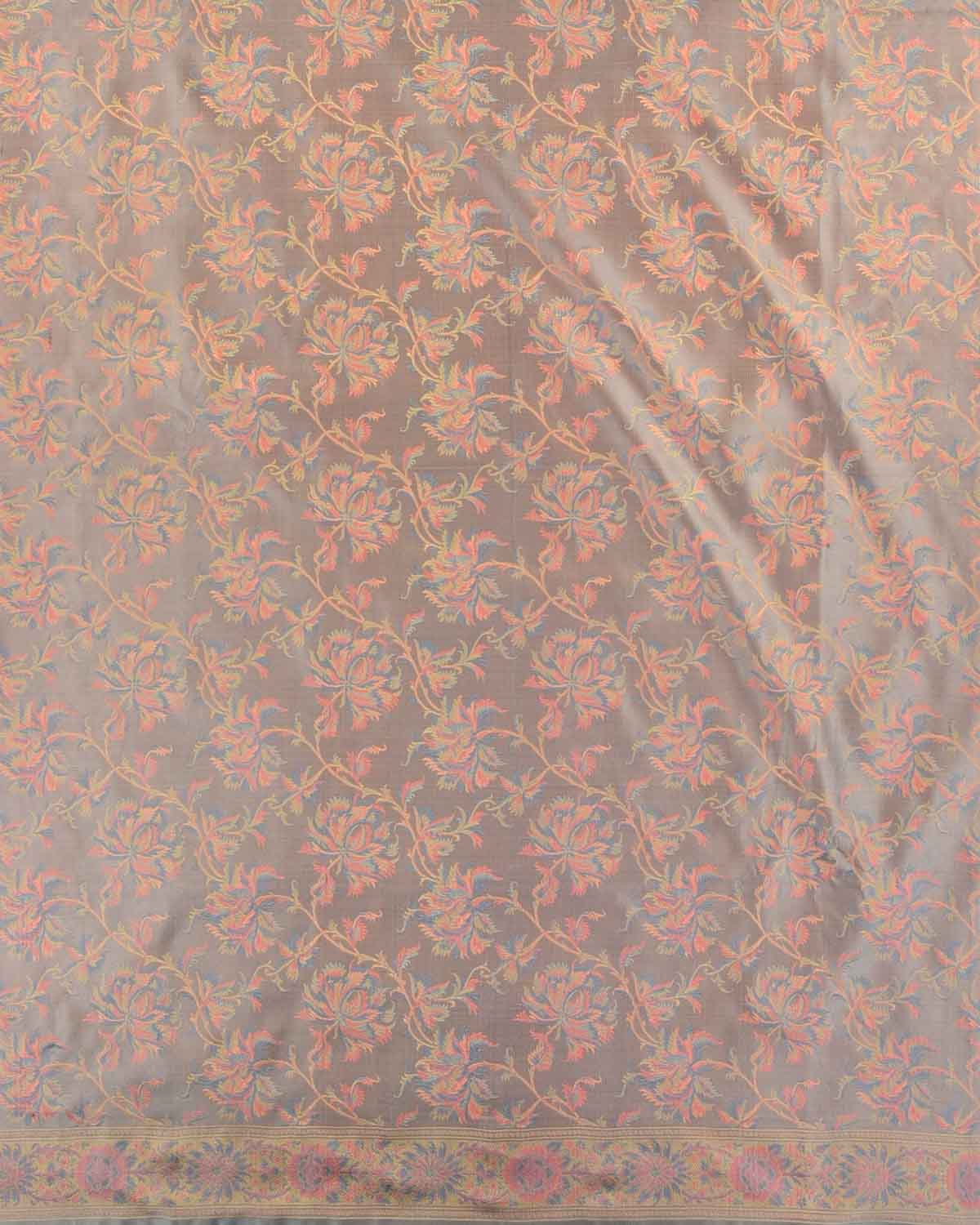 Gray Tehra Floral Jaal Jamawar Handwoven Katan Silk Banarasi Saree-HolyWeaves