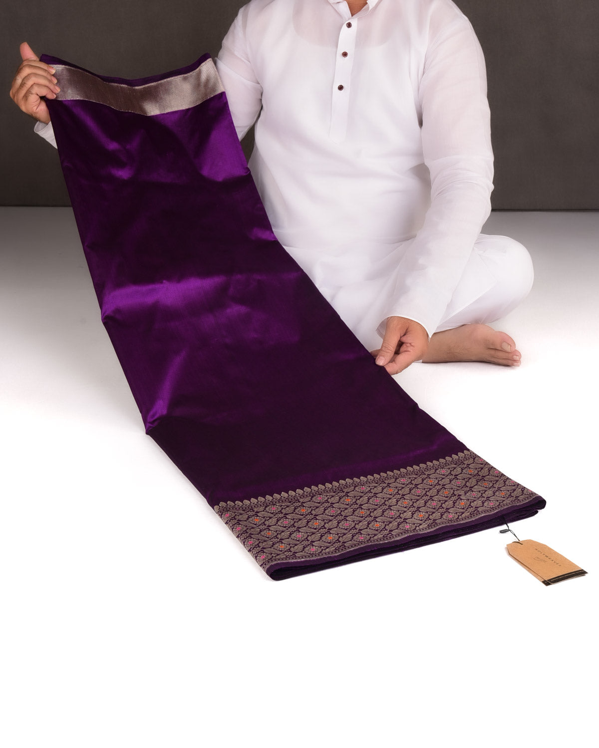 Purple Kadhuan Brocade Handwoven Katan Silk Banarasi Saree with Gold Zari Paisley Meenekari Border-HolyWeaves