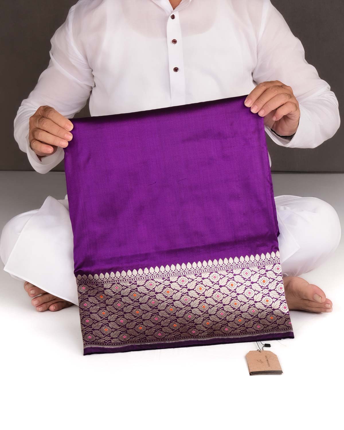 Purple Kadhuan Brocade Handwoven Katan Silk Banarasi Saree with Gold Zari Paisley Meenekari Border-HolyWeaves