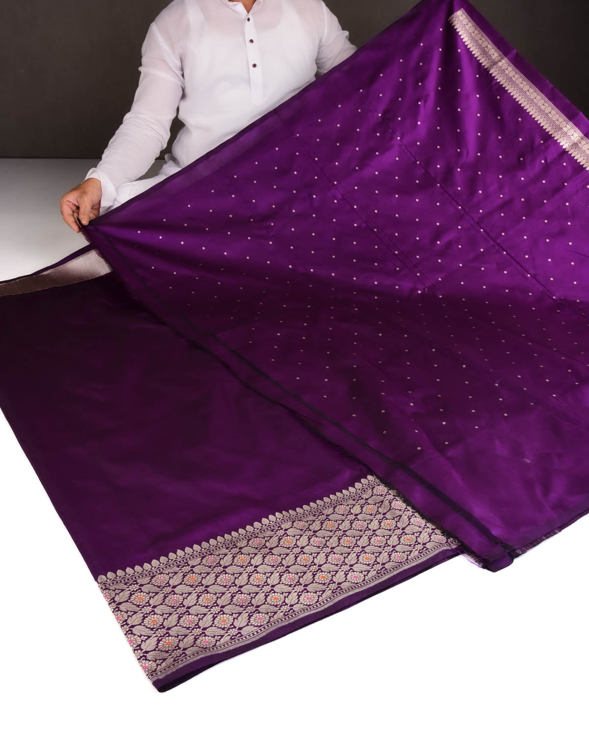 Purple Kadhuan Brocade Handwoven Katan Silk Banarasi Saree with Gold Zari Paisley Meenekari Border-HolyWeaves
