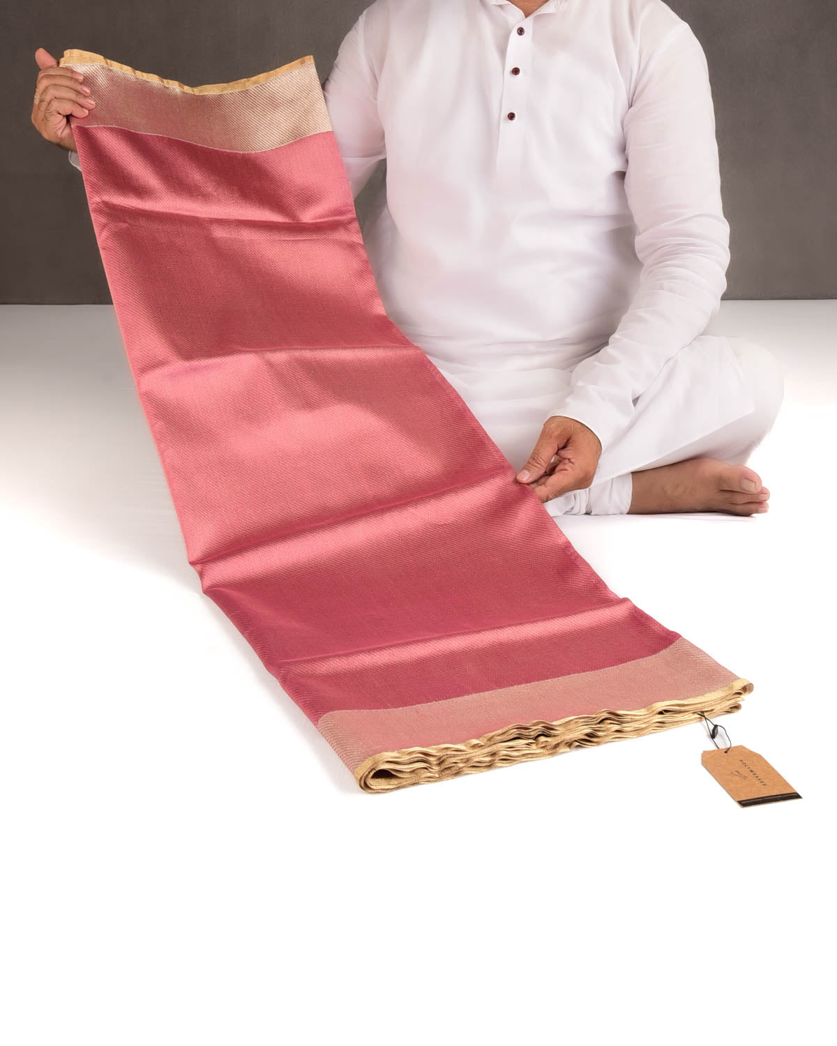 Metallic Garnet Drill Brocade Handwoven Net Tissue Banarasi Saree with Silver Zari Border Pallu-HolyWeaves
