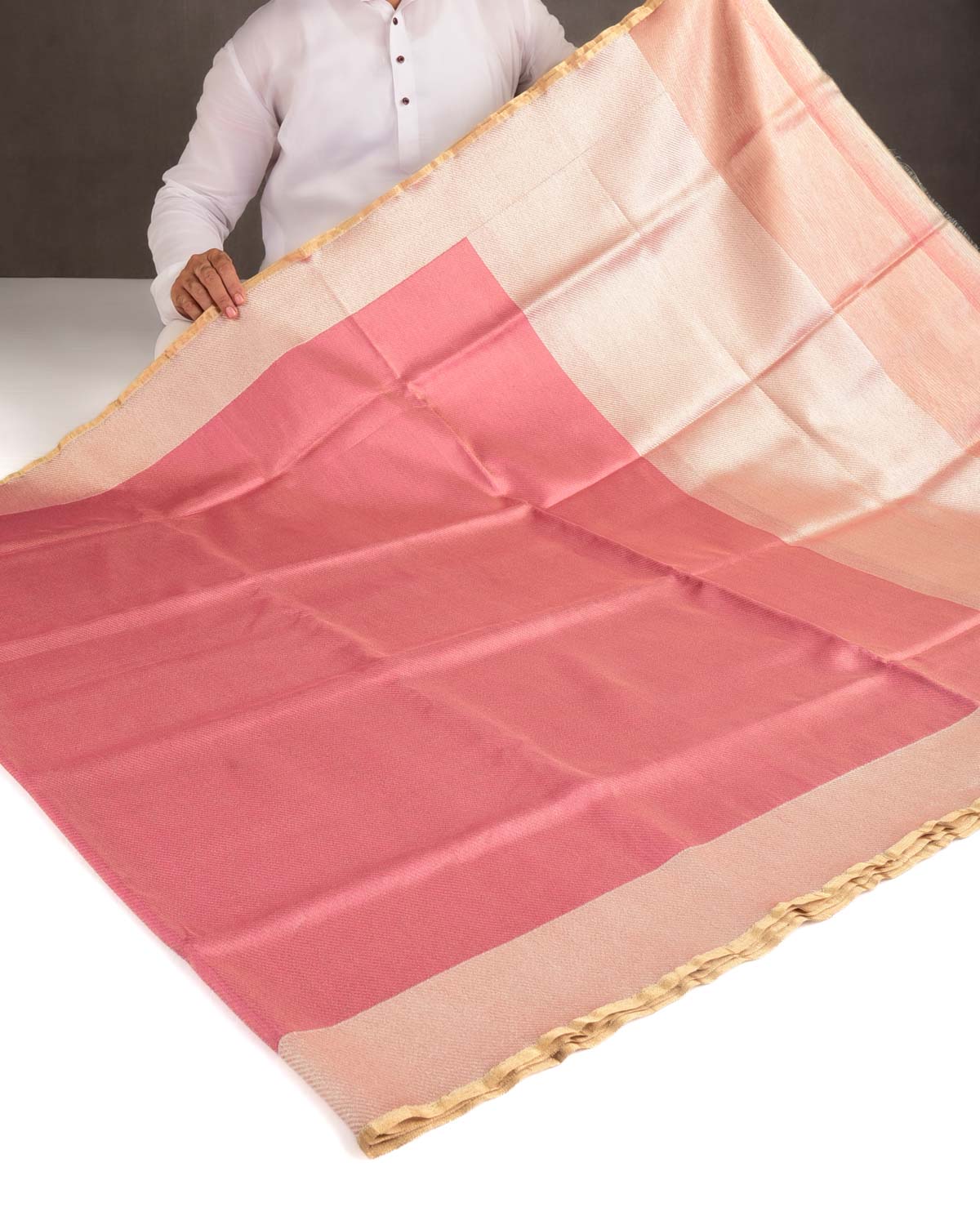 Metallic Garnet Drill Brocade Handwoven Net Tissue Banarasi Saree with Silver Zari Border Pallu-HolyWeaves