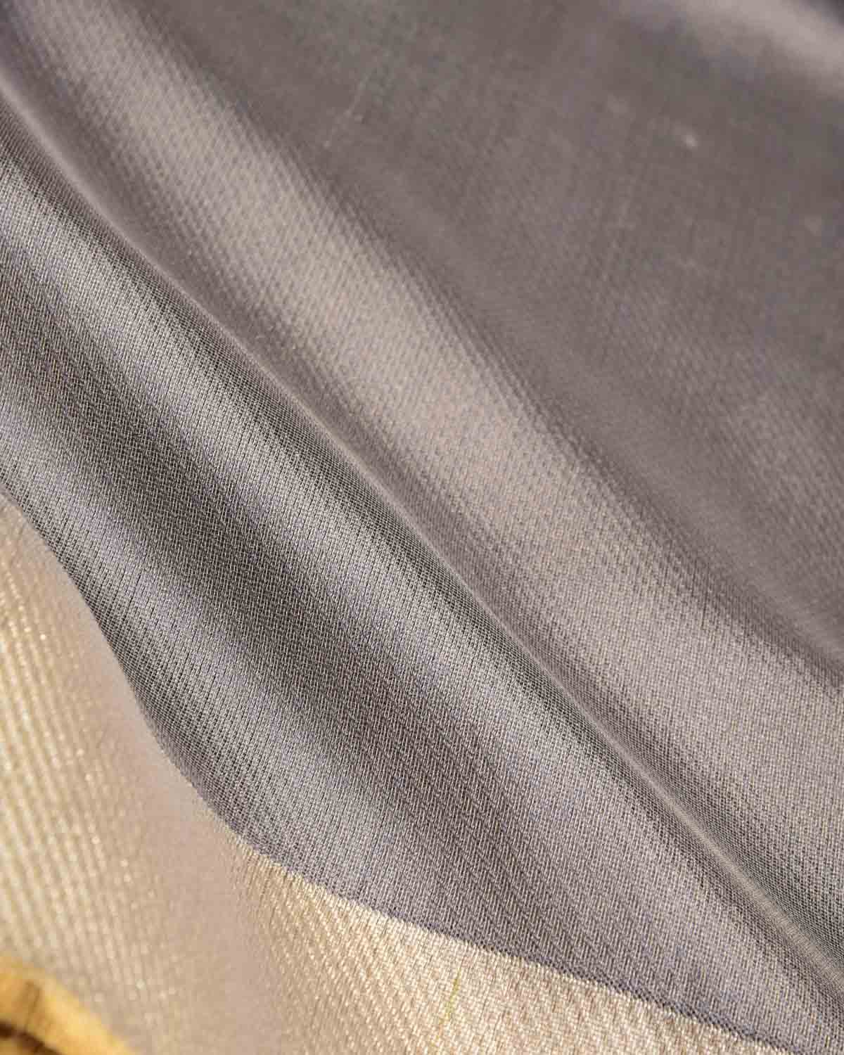 Metallic Gray Drill Brocade Handwoven Net Tissue Banarasi Saree with Silver Zari Border Pallu-HolyWeaves