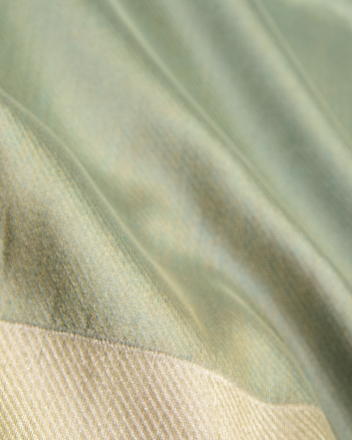 Metallic Gray-Green Drill Brocade Handwoven Net Tissue Banarasi Saree with Silver Zari Border Pallu-HolyWeaves