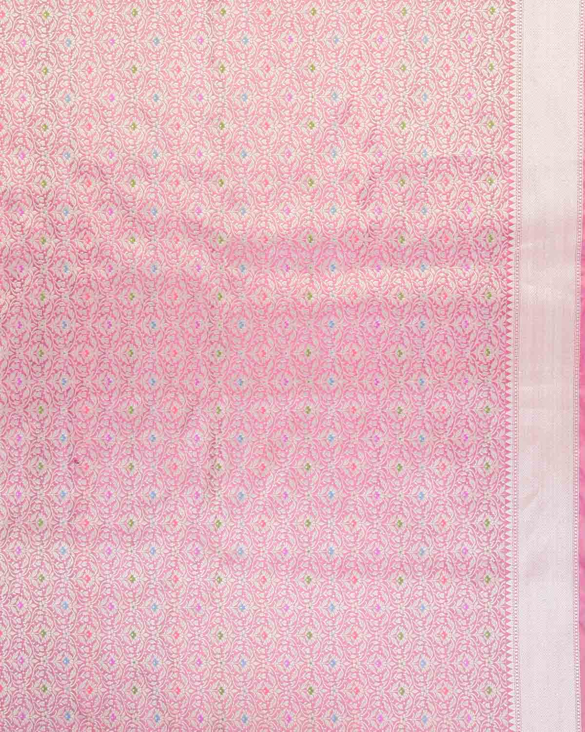 Metallic Yellow Silver Zari Buta Kadhuan Brocade Handwoven Katan Tissue Banarasi Saree with Meenekari Border-HolyWeaves