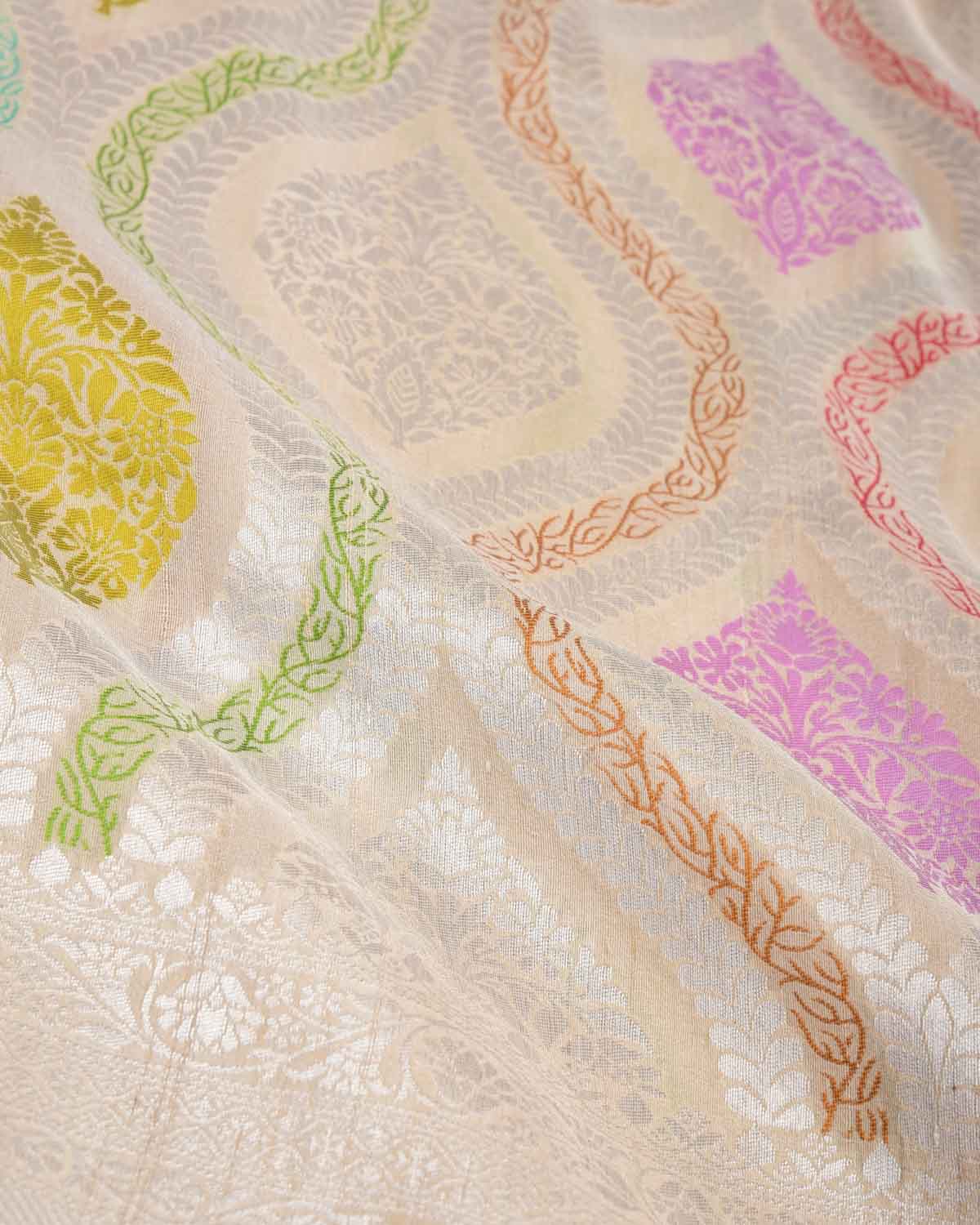 Beige Silver Zari & Menekari Traditional Cutwork Brocade Handwoven Tasar Georgette Banarasi Saree-HolyWeaves