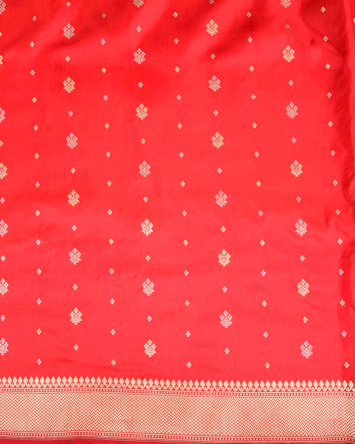Bridal Red Gold & Silver Zari Bachcha Buti Kadhuan Brocade Handwoven Katan Silk Banarasi Saree-HolyWeaves