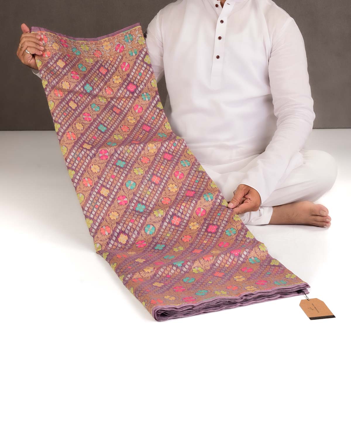 Mauve Gold, Silver Zari & Meenekari Cutwork Brocade Handwoven Kora Silk Banarasi Saree with Koniya Buta-HolyWeaves