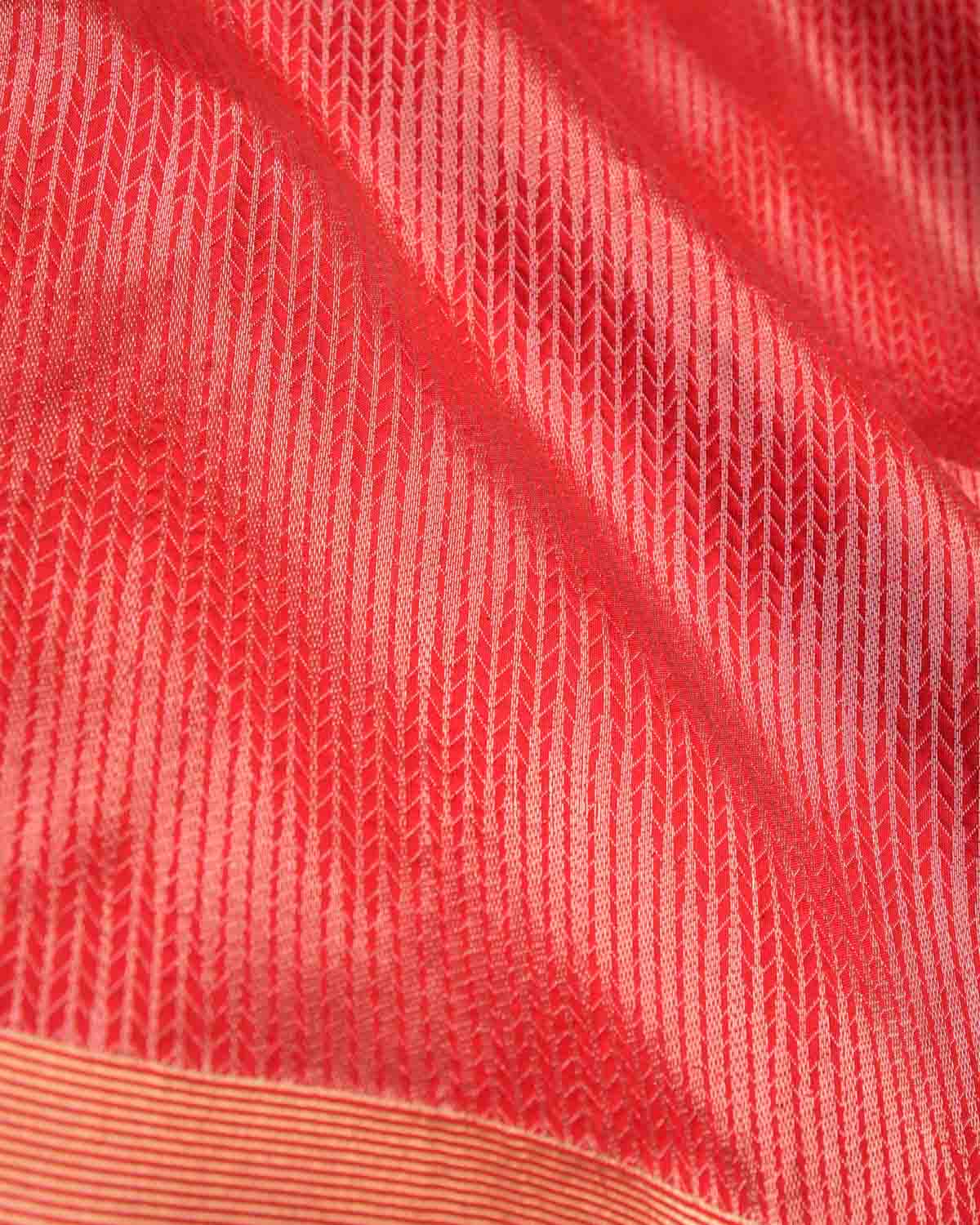 Dual Tone Red Silver Zari Chevron Kadhuan Brocade Handwoven Katan Silk Banarasi Saree-HolyWeaves