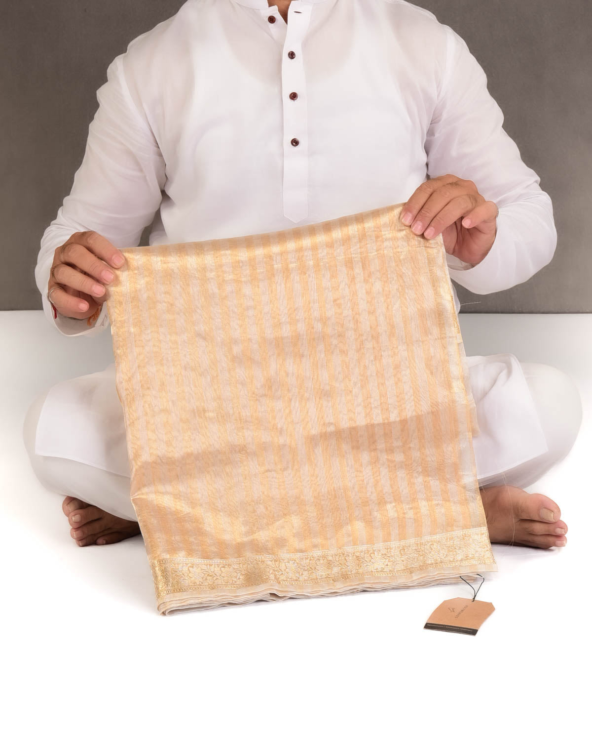 Metallic Gold & Silver Zari Stripes Woven Tissue Banarasi Saree-HolyWeaves