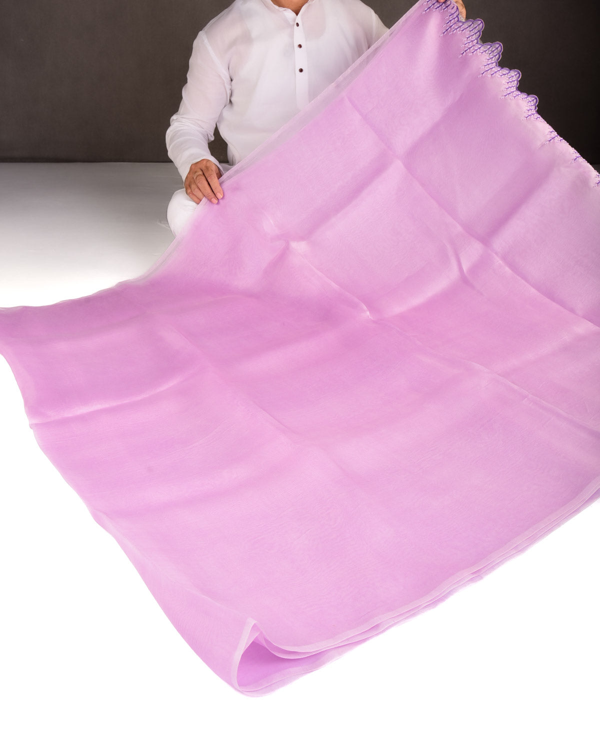 Mauve Hand-Embroidered Kora Silk Saree-HolyWeaves