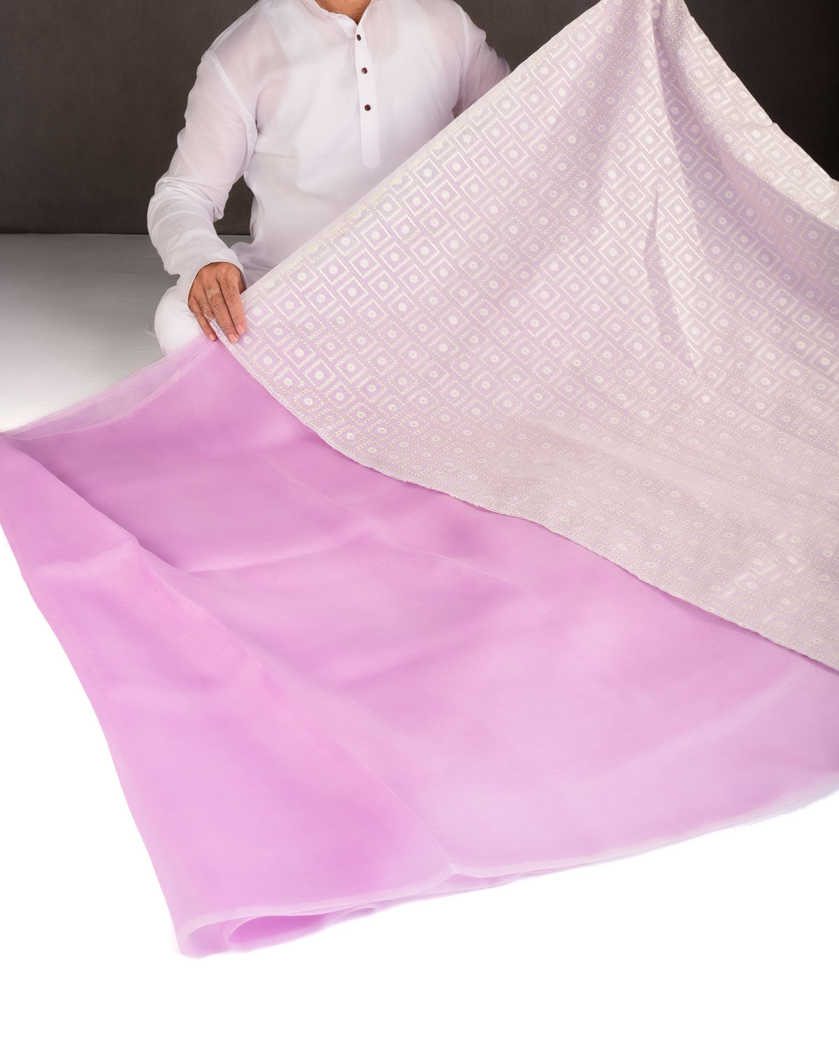 Mauve Hand-Embroidered Kora Silk Saree-HolyWeaves