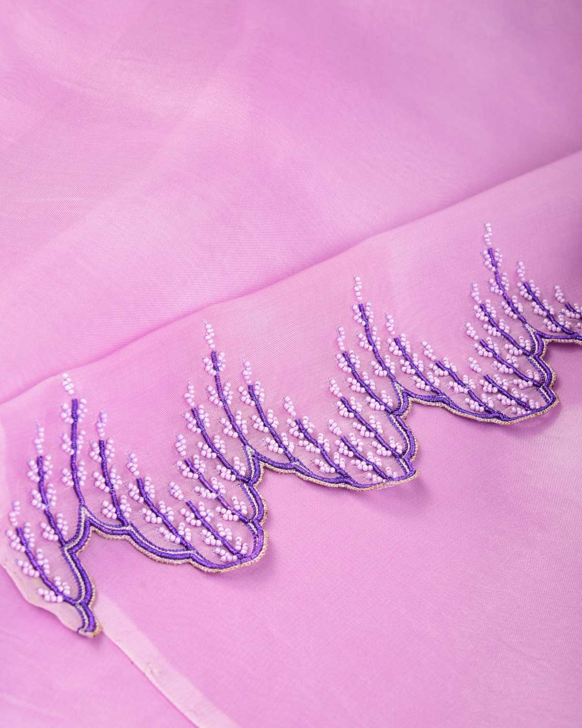 Mauve Hand-Embroidered Kora Silk Saree-HolyWeaves