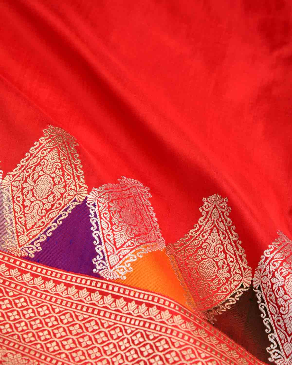 Bridal Red Gold & Silver Zari & Meenekari Kadhuan Brocade Handwoven Katan Silk Banarasi Saree-HolyWeaves