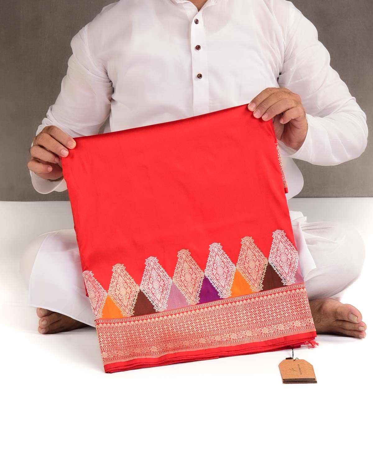 Bridal Red Gold & Silver Zari & Meenekari Kadhuan Brocade Handwoven Katan Silk Banarasi Saree-HolyWeaves