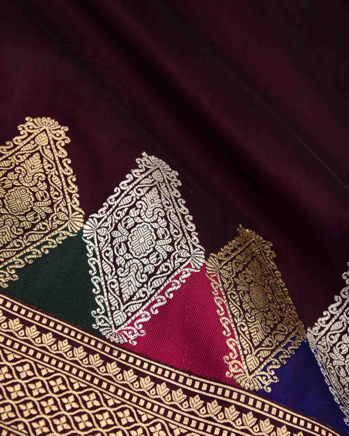 Sangria Purple Gold & Silver Zari & Meenekari Kadhuan Brocade Handwoven Katan Silk Banarasi Saree-HolyWeaves