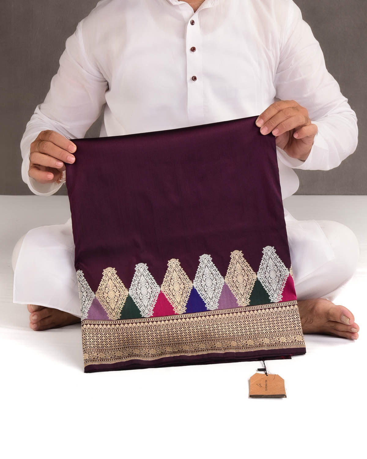 Sangria Purple Gold & Silver Zari & Meenekari Kadhuan Brocade Handwoven Katan Silk Banarasi Saree-HolyWeaves