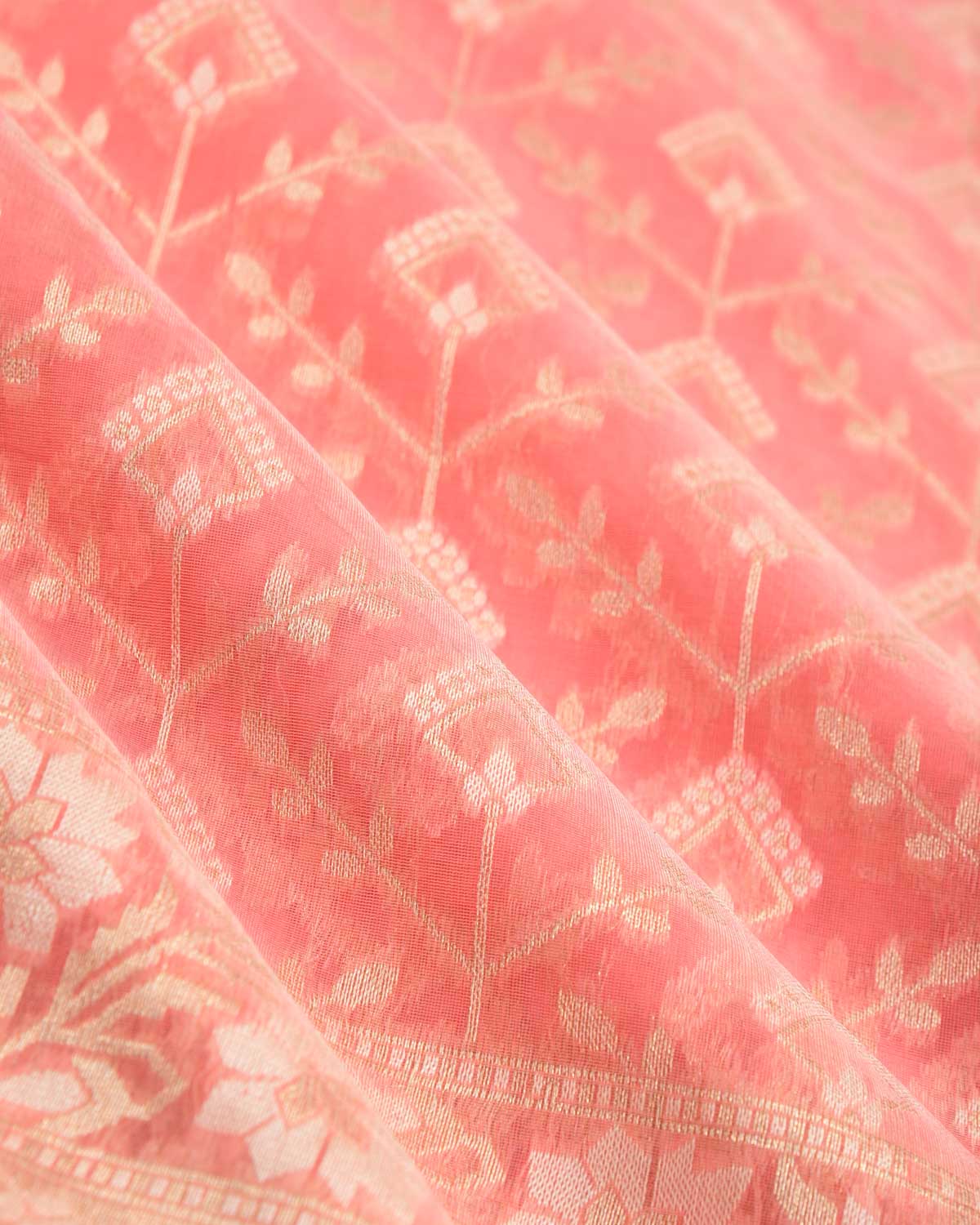 Peach Gold Zari & Resham Cutwork Brocade Woven Art Cotton Silk Banarasi Saree-HolyWeaves