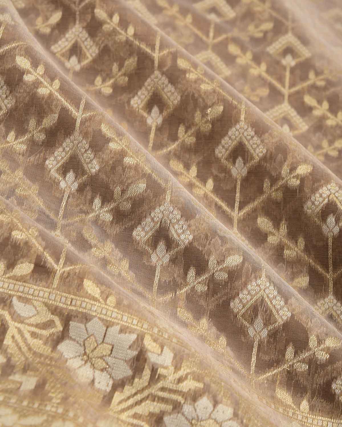 Brown Gold Zari & Resham Cutwork Brocade Woven Art Cotton Silk Banarasi Saree-HolyWeaves