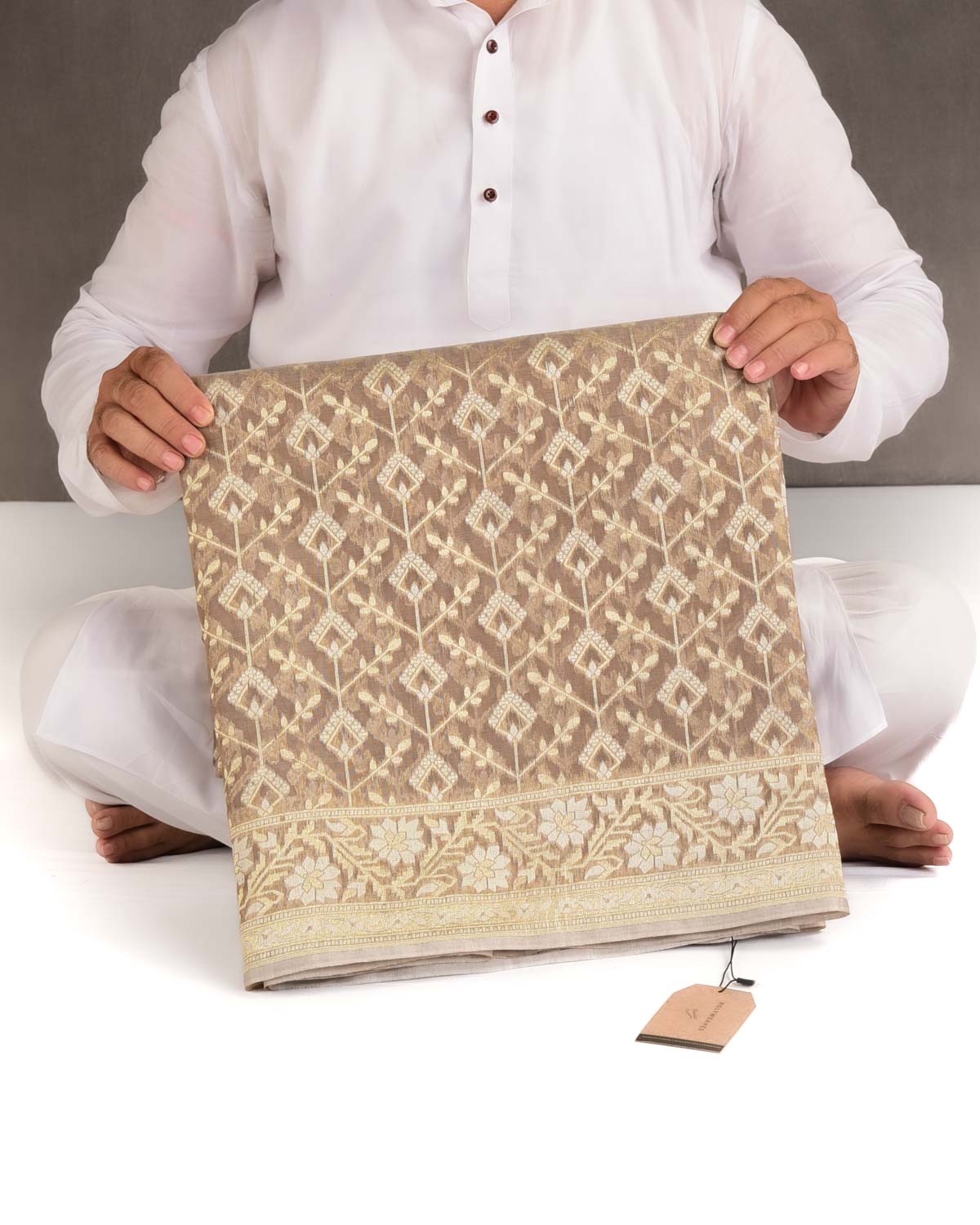 Brown Gold Zari & Resham Cutwork Brocade Woven Art Cotton Silk Banarasi Saree-HolyWeaves