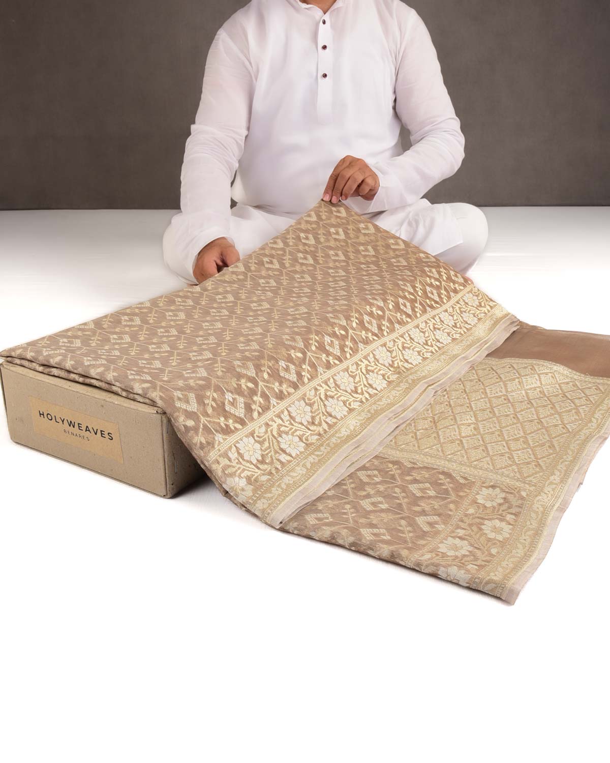 Brown Gold Zari & Resham Cutwork Brocade Woven Art Cotton Silk Banarasi Saree-HolyWeaves