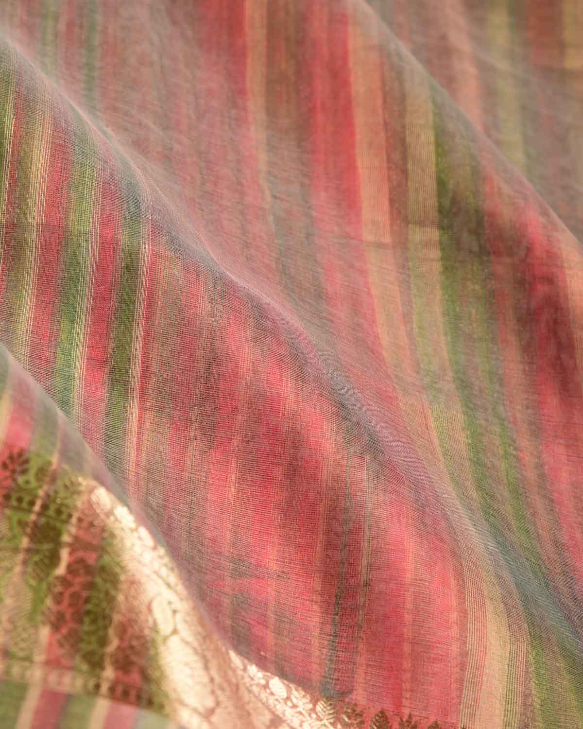 Variegated Multi-color Zari Brocade Woven Kora Tissue Saree-HolyWeaves