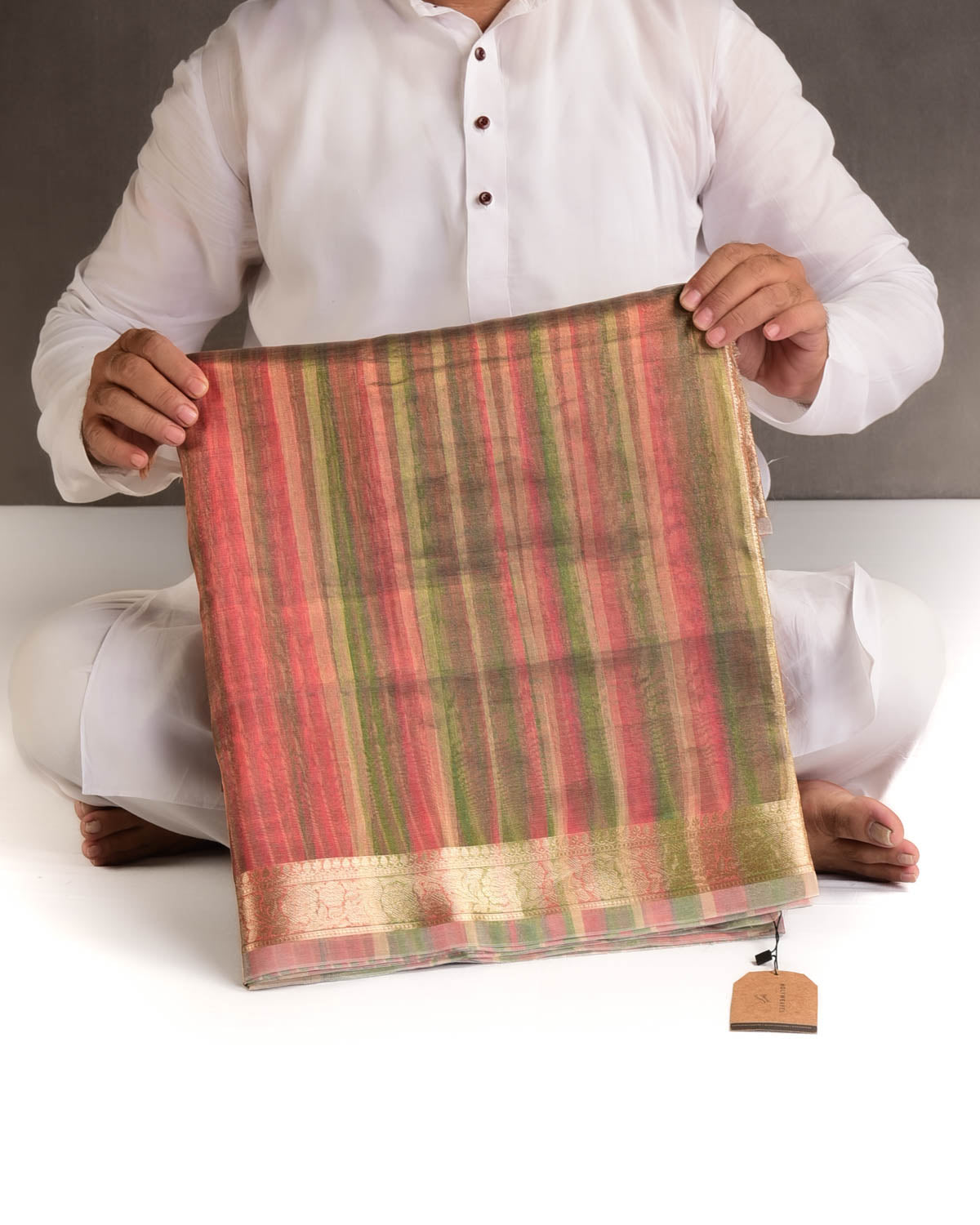 Variegated Multi-color Zari Brocade Woven Kora Tissue Saree-HolyWeaves