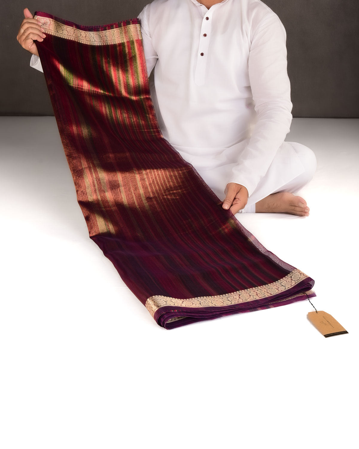 Metallic Multi-color Zari Brocade Woven Kora Tissue Saree-HolyWeaves