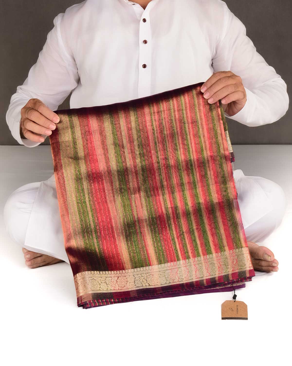 Metallic Multi-color Zari Brocade Woven Kora Tissue Saree-HolyWeaves